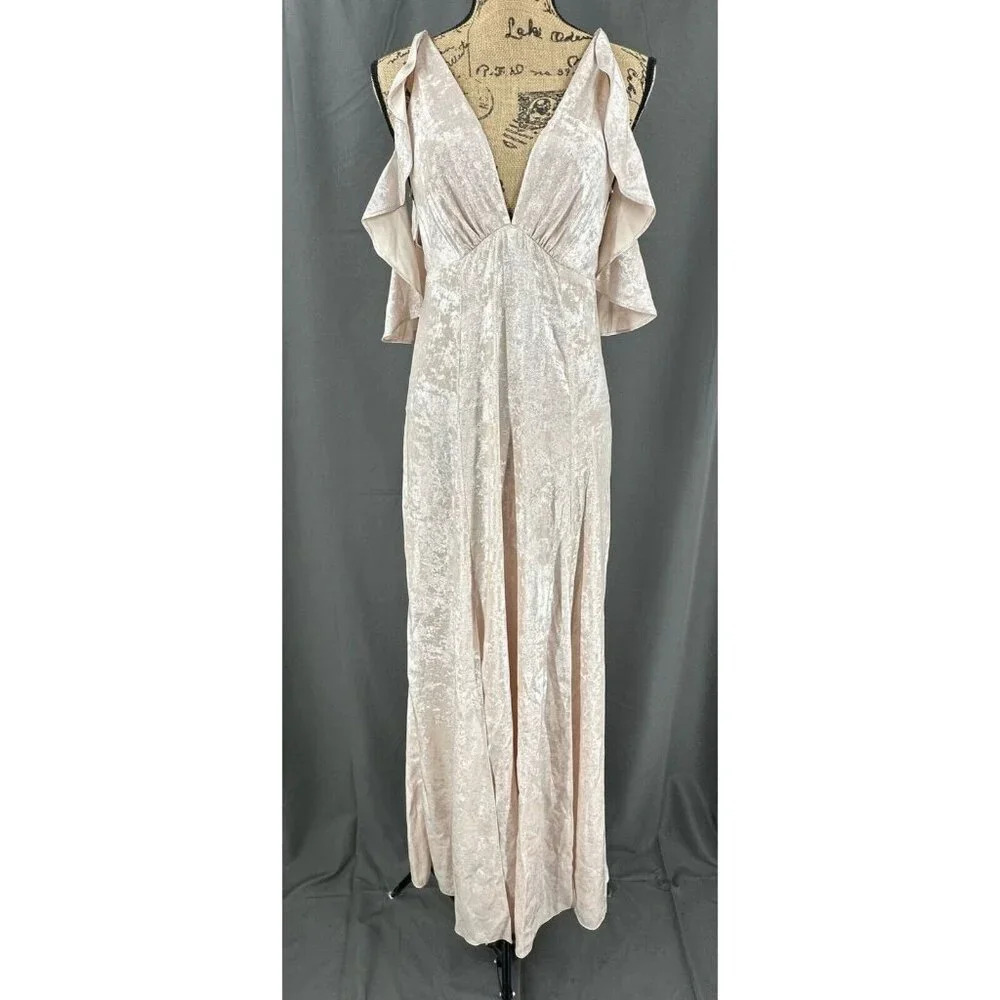 TopShop Dress Women Sz 4 Rose Flutter Sleeve Glazed Zipper Back Maxi Prom Event
